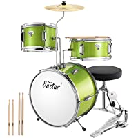 Eastar Batería Junior de 3 Piezas 14 Pulgadas- Juego de Batería para Niños con Trono- Platillo- Pedal y Baquetas- Verde…